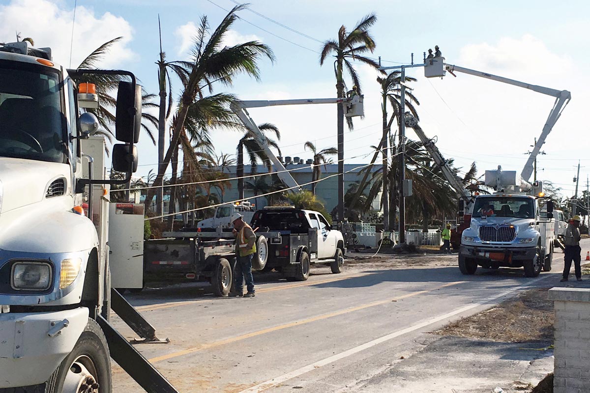 Line crews repair damage after a hurricane.